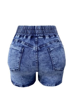 Женские джинсовые шорты с карманами и эластичным поясом на завязках, цвет синий