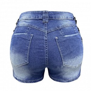 Женские джинсовые шорты с карманами и шнуровкой, цвет синий