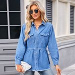 Женская рубашка с карманами и длинными рукавами, на пуговицах, цвет синий