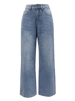Женские широкие джинсы с карманами, цвет светло-синий
