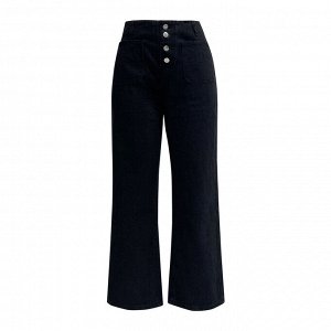 Женские прямые укороченные джинсы с карманами, на пуговицах, цвет чёрный