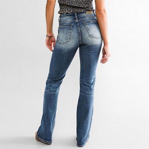 Женские прямые джинсы с карманами, цвет синий