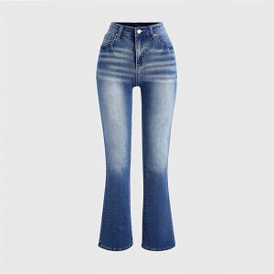 Женские прямые джинсы с карманами, цвет синий