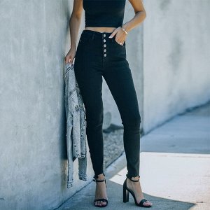 Женские облегающие джинсы на пуговицах, цвет чёрный