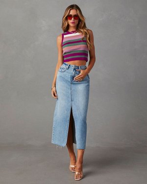 Женская джинсовая длинная миди-юбка с карманами и разрезом спереди, цвет голубой