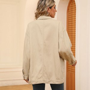 Женская джинсовая куртка с длинными рукавами и карманами, на пуговицах, цвет бежевый