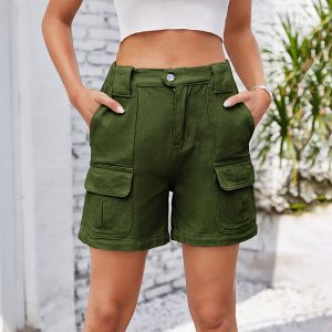 Женские джинсовые шорты с карманами, цвет зелёный
