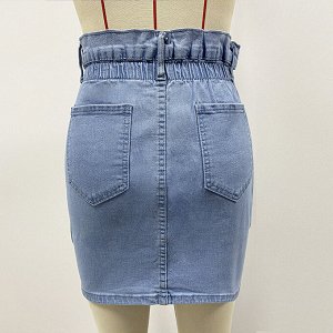 Женская джинсовая мини-юбка с карманами, на молнии, цвет светло-синий