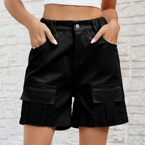 Женские удлинённые джинсовые шорты с карманами, цвет чёрный