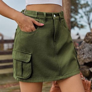 Женская джинсовая мини-юбка с карманами, цвет зелёный