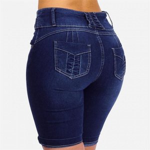 Женские удлинённые джинсовые шорты с карманами, цвет тёмно-синий