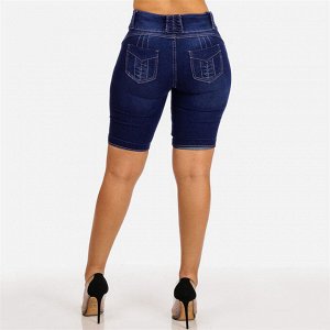 Женские удлинённые джинсовые шорты с карманами, цвет тёмно-синий
