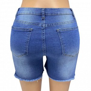Женские джинсовые шорты с карманами и потёртостями, цвет светло-синий
