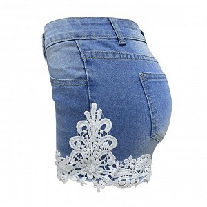 Женские джинсовые шорты с карманами и кружевом, цвет светло-синий