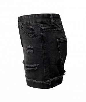 Женские джинсовые шорты с карманами и потёртостями, цвет чёрный