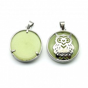 Подвеска Сова 27*27мм с кварцем светящимся