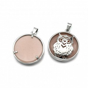 Подвеска Сова 27*27мм с кварцем цв.розовый светлый