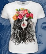 Футболки женские Девушка с цветами (Светится в ультрафиолете)