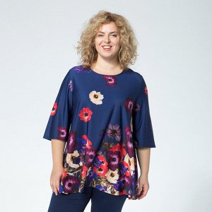 Комплект, трикотаж, блуза, брюки, синий, Синий