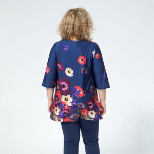 Комплект, трикотаж, блуза, брюки, синий, Синий
