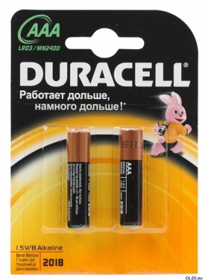 Батарейки Duracell AAA LR03-2BL Basic  (2 шт)