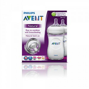 Бутылочка из полипропилена 260 мл. 1 мес.+,2 шт. Philips Avent. Серия Natural