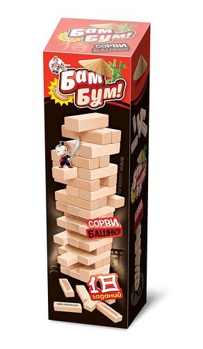 Игра для детей и взрослых "Бам-Бум" (падающая башня) 25*8*8см