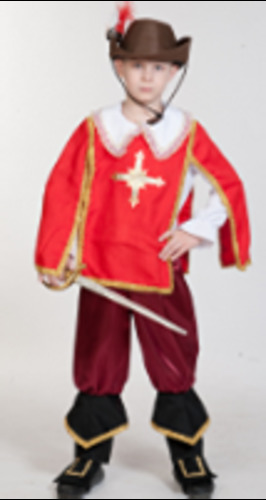 170306--Костюм карнавальный "Мушкетер Потрос" красный, рост 128-134