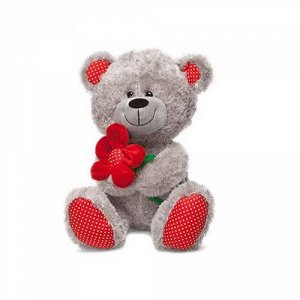 Медведь с красным цветком муз. 28 см
