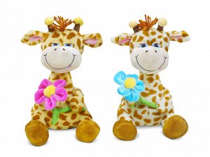 181719--Мягк. игрушка Жираф с цветком муз., 25см