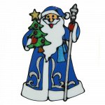 Наклейка на стекло &quot;Дед Мороз в синей шубе с елкой&quot;  28*19 см