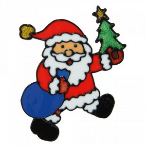 Наклейка на стекло "Дед Мороз с елкой и мешком" 11*14см