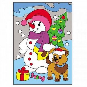 152030--Раскраска блестками Снеговик и Щенок. А4