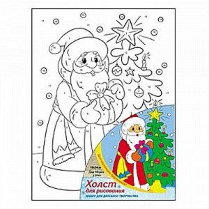 153362--Холст с красками по номкрам "Дед Мороз у елки" 18*24 см.