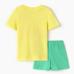 Комплект для девочки (футболка/шорты), цвет желтый/св.зелёный, рост 104-110
