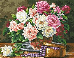 Набор (алмазная мозаика) Розовый букет и бусины