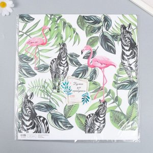 Бумага для скрапбукинга «Фламинго и зебры», плотность 180 г, 30.5x32 см