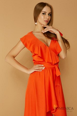 Яркое платье с V-образным Оранжевый