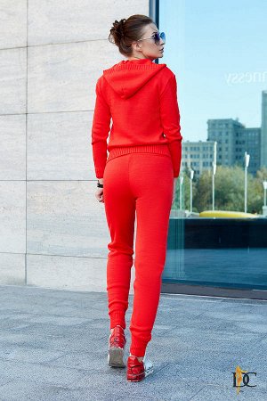 Стильный красный костюм в комбинации из брюк и кофты на змейке Красный