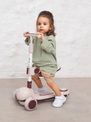 Самокат (кикборд) трехколесный Amarobaby Balance, кремовый/коричневый