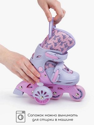 Ролики Amarobaby Glide раздвижные со светящимися колесами и защитой, фиолетовый/розовый