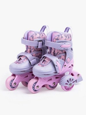 Ролики Amarobaby Glide раздвижные со светящимися колесами и защитой, фиолетовый/розовый