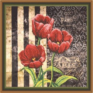 Набор для вышивания ОВЕН арт. РТ-007 Красные тюльпаны 30х30 см