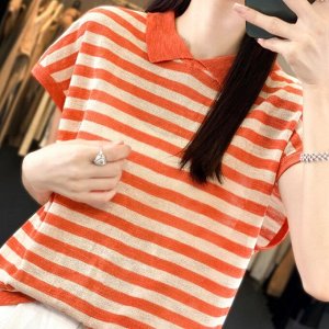 Трикотажная футболка-поло с принтом в полоску, оранжевый