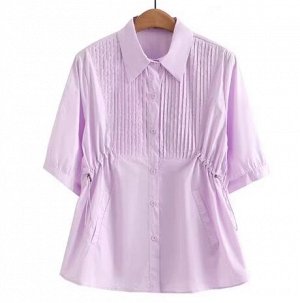 Рубашка на пуговицах, лиф в складку, пояс на кулиске, фиолетовый