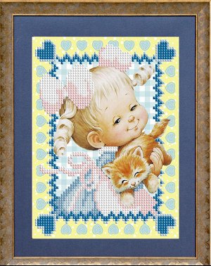 Рисунок на ткани СЛАВЯНОЧКА арт. КС-138 Малышка с котиком 13,5х17см