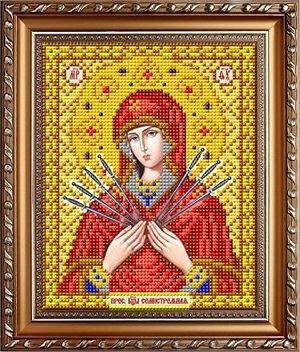 Рисунок на ткани СЛАВЯНОЧКА арт. ИС-5039 Пресвятая Богородица Семистрельная в золоте 13х17 см