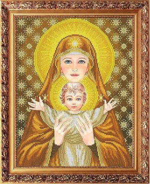 Рисунок на габардине СЛАВЯНОЧКА арт. ААМА-3004 Богородица с младенцем в золоте 28х38 см