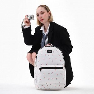 Рюкзак школьный текстильный «Цветы», 42x14x28 см, белый