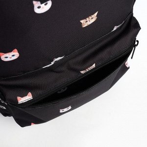 Рюкзак текстильный "Коты", 42х14х28 см, цвет черный